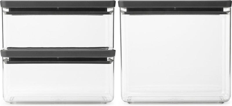 Brabantia recipientes de almacenamiento sabroso+ - apilables - 1,5 + 1,5 + 3,5 l - gris oscuro