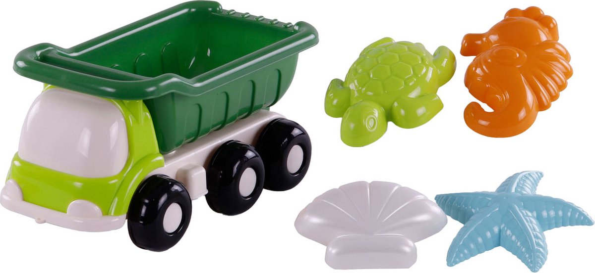 Cavallino Toys Cavallino Beach Kiepwagen con 4 forme di sabbia verde