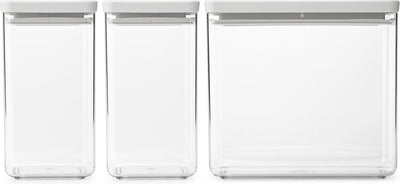 Brabantia recipientes de almacenamiento sabrosos+ - apilables - 1,6 + 1,6 + 3,5 l - gris claro
