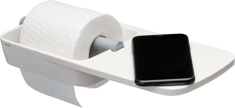 Tiger tess - wc rolhouder met planchet - zelfklevend - 3m tape - boren - wit lichtgrijs
