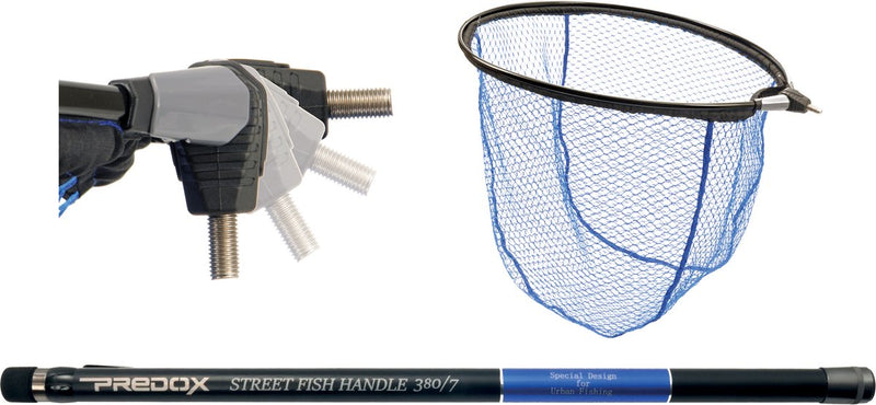 Juego de sacadera Predox streetfish quay - sacadera - sacadera con asa - goma - 380 cm - telescópica - color azul y negro - clip para cinturón - navegación - peces depredadores