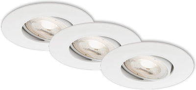 Briloner kulana - juego de 3 focos empotrables - regulable - luminarias empotrables giratorias - 3 x LED 5w 460lm - color de luz: blanco cálido - profundidad de instalación: 30mm - dimensiones de instalación: 68mm - producto: ø90mm - blanco