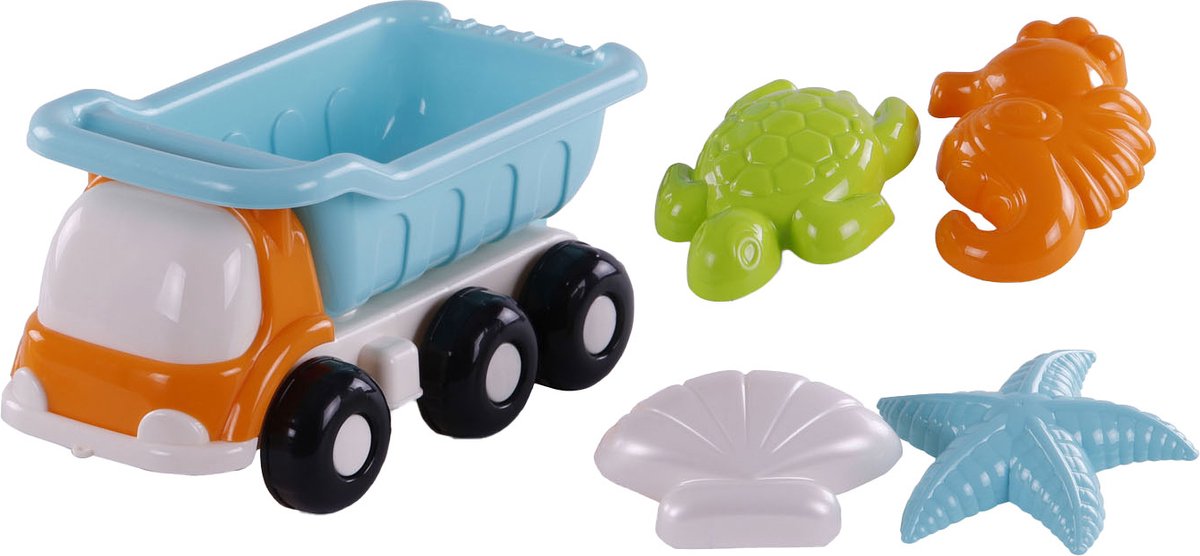 Cavallino Toys Cavallino Beach Kiepwagen con 4 forme di sabbia blu