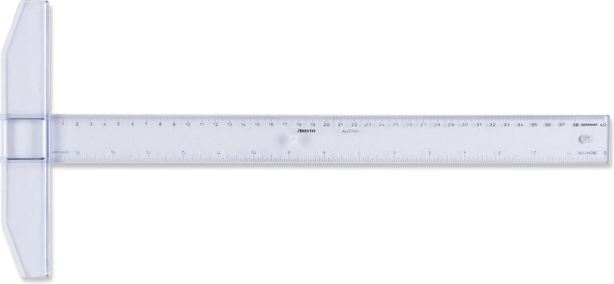 Gancio da disegno Aristo - lunghezza 40 cm - scala mm cm pollici - plexiglass trasparente - con borchie antiscivolo - ar-23174