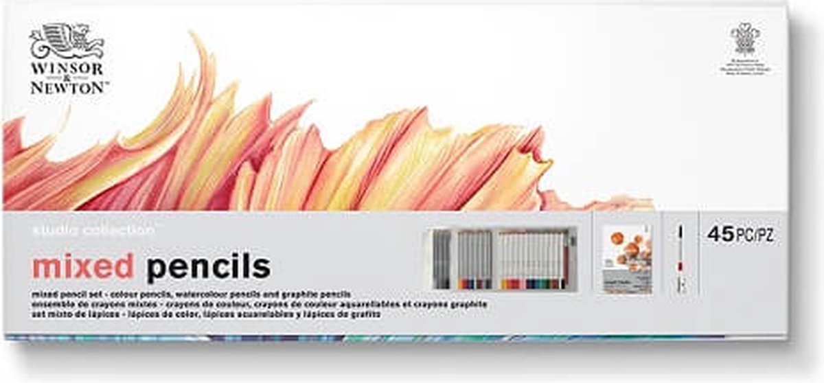 Winsor Newton 2090001 Studio Collection Set di matite miste 45 pezzi – Matite per acquerello, colorate e di grafite con pennello, temperamatite e blocco di carta