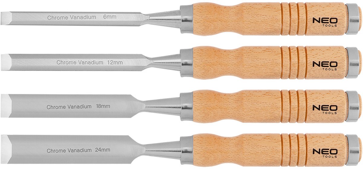 Neo 37-800 - juego de cinceles para madera - 6-24 mm - 4 piezas - mango de madera