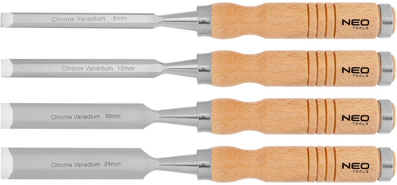Neo 37-800 - set scalpelli per legno - 6-24 mm - 4 pezzi - manico in legno