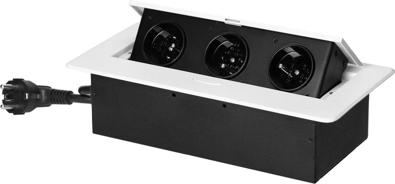 Regleta Orno con 3 enchufes - regleta emergente con cable de 1,5 metros - enchufe de distribución incorporado con acabado en acero inoxidable - caja de distribución de 230 voltios - para máx. 3680 vatios - clavija de tierra - blanco