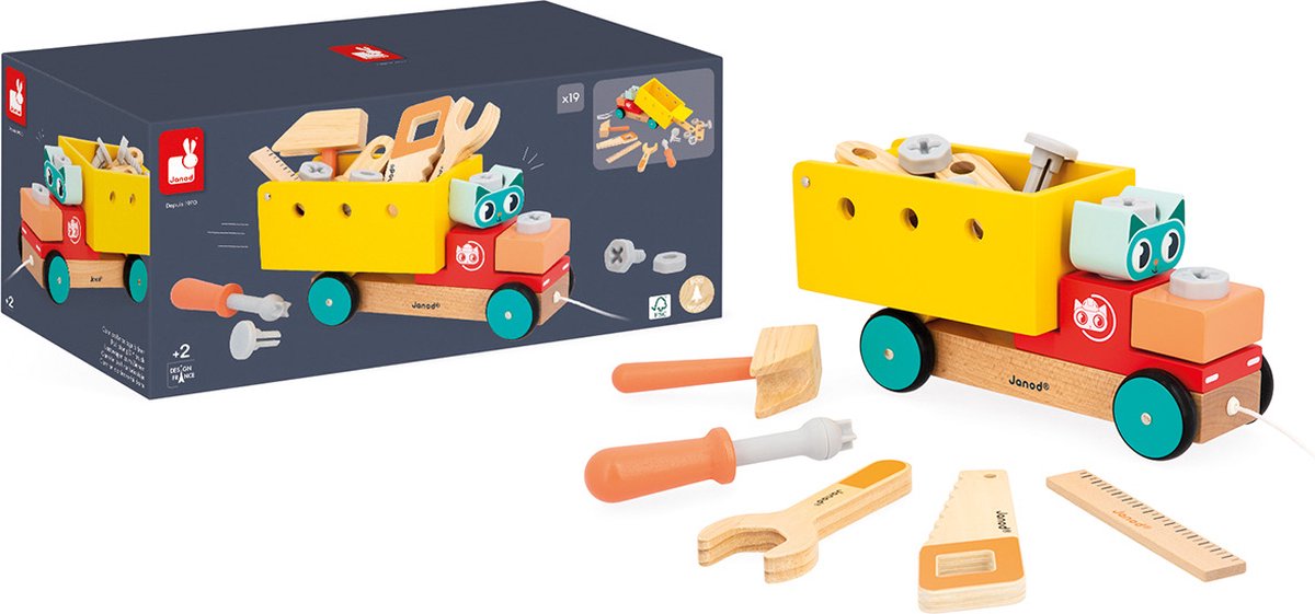 Janod - brico'kids - figura de arrastre camion - juguete de arrastre 2 en 1