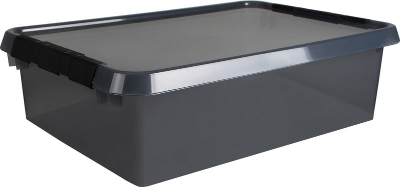 Box portaoggetti della linea Comfort 32 litri trasparente grigio nero 60 x 40 x 18 cm | 2 pezzi