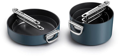Joseph Joseph Space Juego de sartenes antiadherentes de 5 piezas con asas plegables, tapas y soporte para tapas