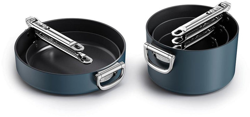 Joseph Joseph Space Set di padelle antiaderenti da 5 pezzi con manici pieghevoli, coperchi e supporto per coperchio