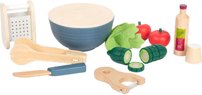 Set di insalata di cibi giocattolo in legno a piede piccolo, 11dlg.
