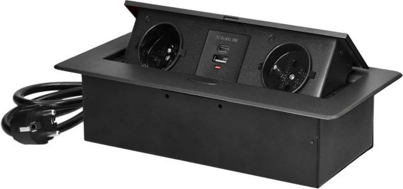 Regleta de escritorio Orno con USB A C - regleta emergente con 2 enchufes - enchufe de distribución incorporado con acabado en acero inoxidable - caja de distribución con cable de 1,5 metros - para máx. 3680 vatios - pin de tierra - antracita