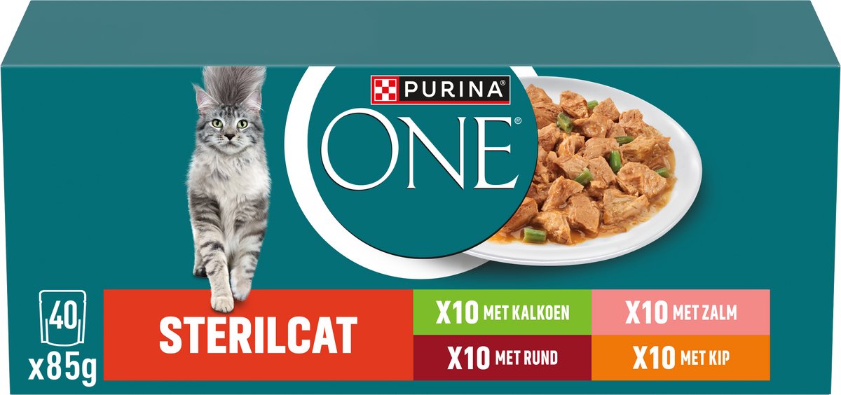 Purina one purina® one® sterilcat - comida húmeda para gatos - salmón, pavo, pollo con ternera - 40 x 85 g