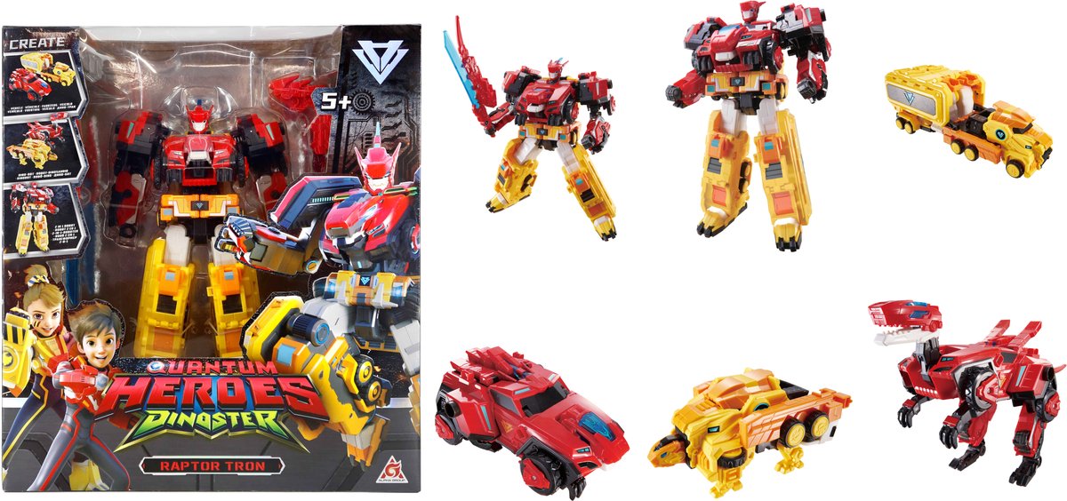 Quantum heroes dinoster dinoster - quantum heroes - robot figuren 6 in 1 - transformeerbare mega robots - 28cm - raptor tron