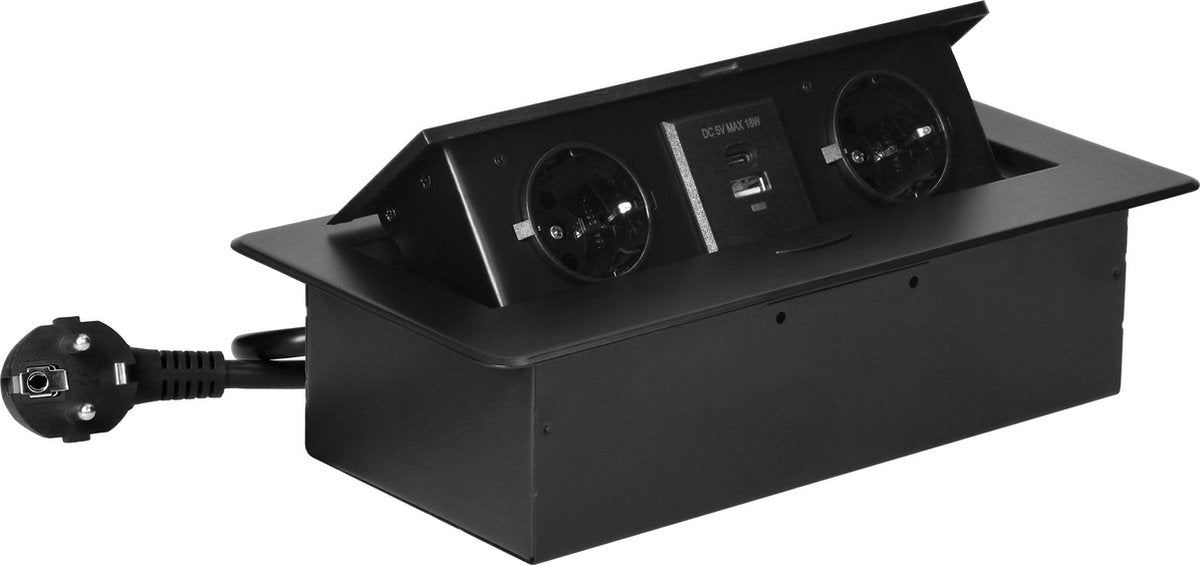 Ciabatta pop-up Orno - 2 prese - USB A C - ciabatta integrata con cavo da 1,5 metri - nera