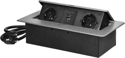 Orno pop up stekkerdoos met 2 stopcontacten en usb-a c - inbouw verdeelstekker met rvs afwerking - stekkerblok met 1.5 meter kabel - verdeeldoos voor max. 3680 watt - zilver