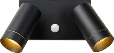Lucide Taylor - aplique de pared para interior y exterior - 2xGU10 - IP54 - sensor de movimiento - negro