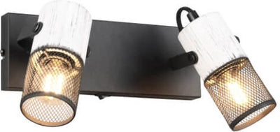 Trio tosh - spot - blanco y negro - excl. 2x e14 15w - foco de pared con interruptor - elementos de madera en blanco