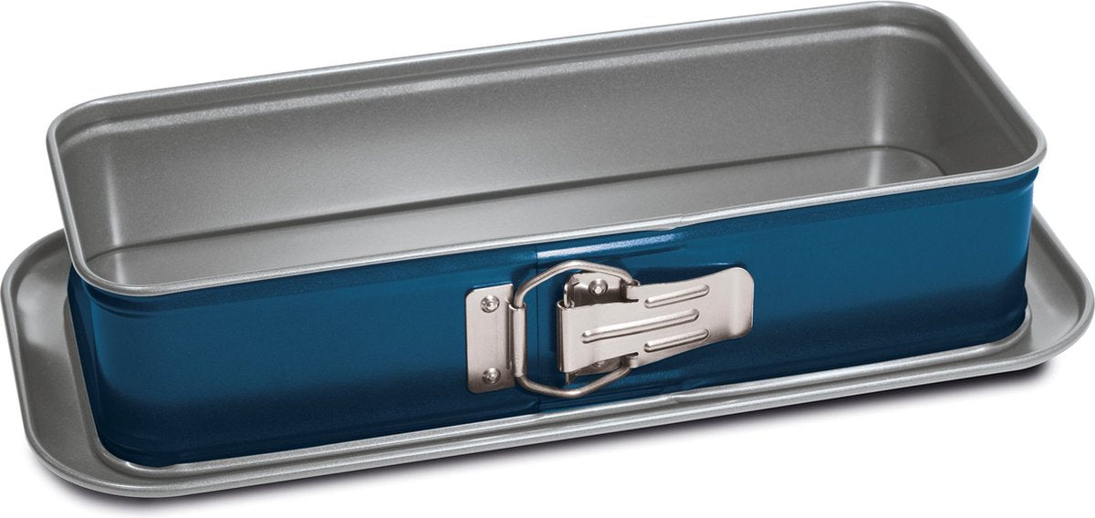 Guardini xbake springvorm - cakeblik - taartvorm - cakevorm - springvorm 30 cm - springvorm rechthoek - bakvorm 30x11 cm - staal - blauw zilver