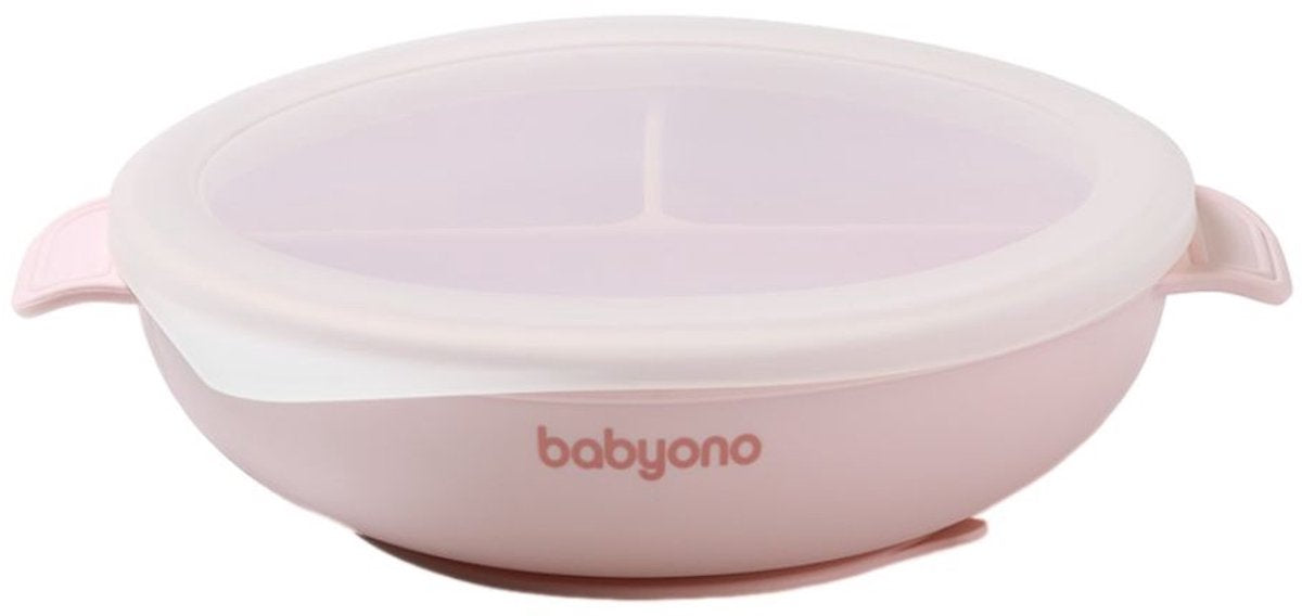 Babyono baby ono plato de silicona rosa con tapa de ventosa
