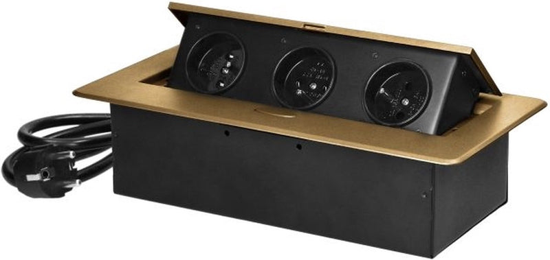 Regleta Orno con 3 enchufes - regleta emergente con cable de 1,5 metros - enchufe de distribución incorporado con acabado en acero inoxidable - caja de distribución de 230 voltios - para máx. 3680 vatios - clavija de tierra - latón