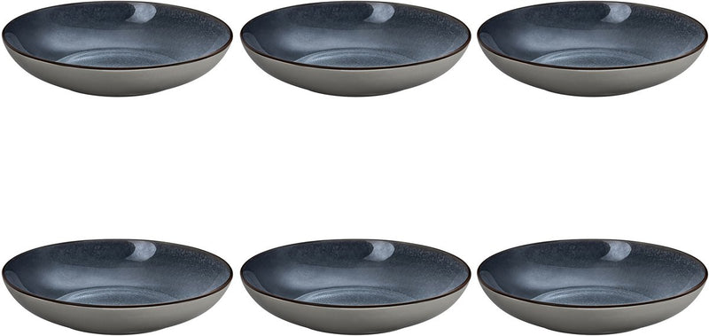 Medard de noblat - feeling indigo - piatto fondo 24,5 cm - 6 pezzi - gres