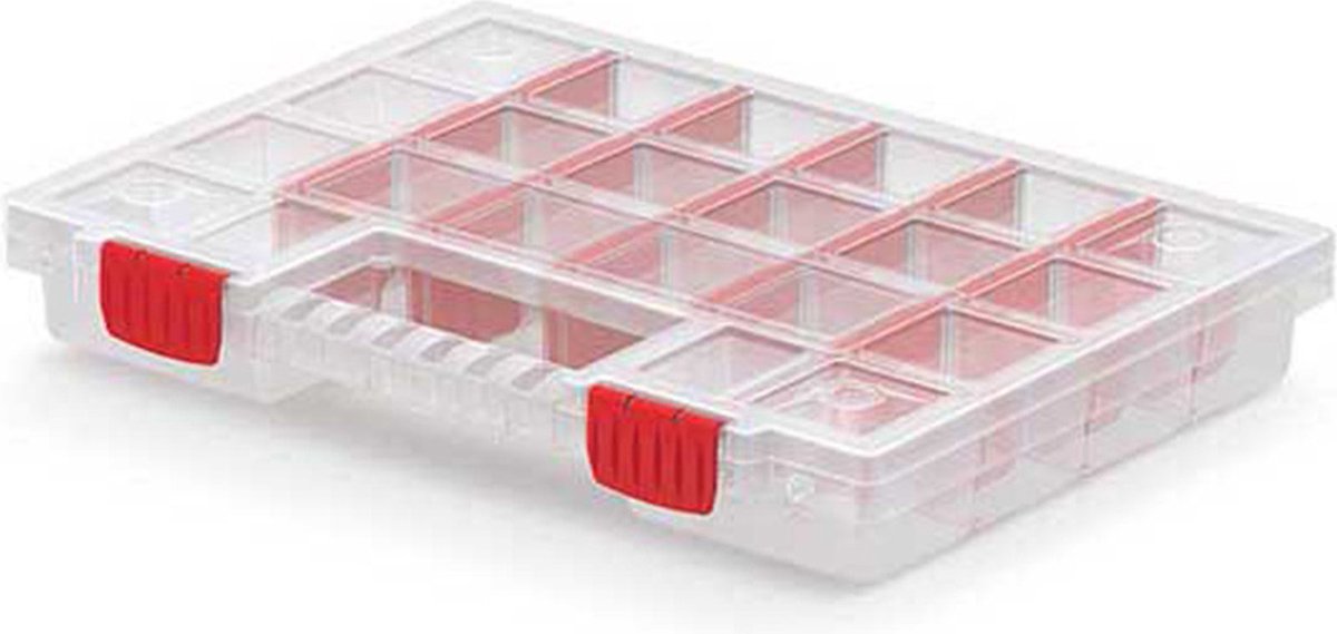 Kistenberg caja de clasificación maleta con compartimentos - clavos tornillos objetos pequeños - 20 compartimentos - plástico - transparente - 34 x 25 x 5 cm