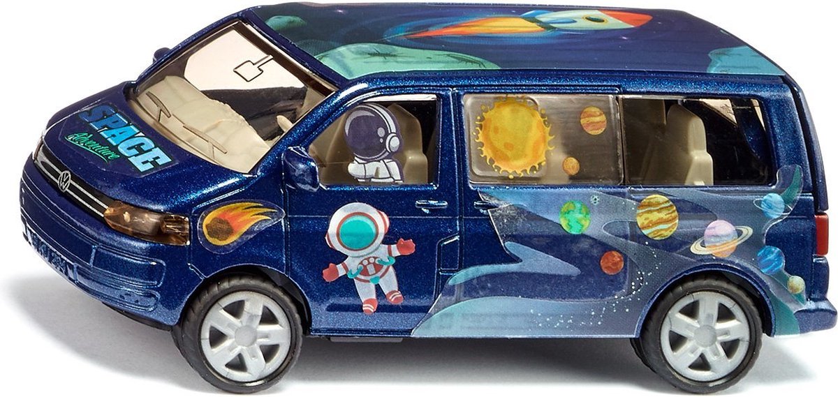 Siku 6509, set artigianale Style My, astronauta VW T5, macchinina giocattolo, metallo plastica, blu, incl. foglio adesivo per personalizzazione, portellone posteriore apribile