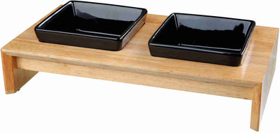 Ceramica set di mangimi per trixie con base in legno nero