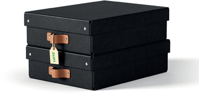 Scatola portaoggetti Leitz puro medio bassa con coperchio - set da 2 - 8 l - 100% cartone riciclato - nero