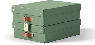 Scatola portaoggetti Leitz puro medio bassa con coperchio - set da 2 - 8 l - 100% cartone riciclato - verde