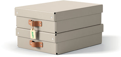 Scatola portaoggetti Leitz puro medio bassa con coperchio - set da 2 - 8 l - 100% cartone riciclato - beige