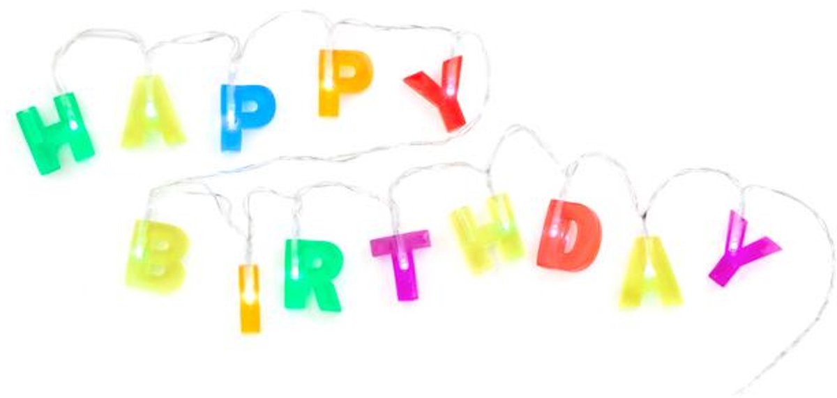 Kikkerland happy birthday lichtslinger - verjaardag versiering - verjaardagslampjes - verschillende kleuren - led