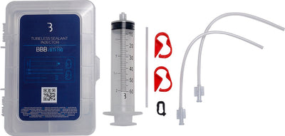Inyector de sellador sin cámara para ciclismo Bbb - rellenado y extracción de sellador de neumáticos - set de reparación sin cámara para: bicicleta de carreras, MTB gravel - kit sin cámara - bti-190