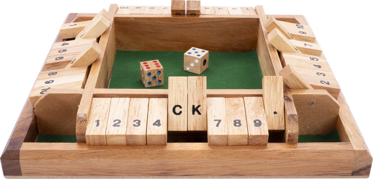 Longfield shut the box 4 giocatori – gioco di dadi in legno – classico gioco da tavolo – gioco per famiglie con feltro – 2 dadi – cuore d'angelo