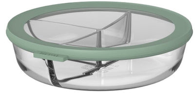 Caja de almacenamiento de alimentos bento de vidrio Mepal circular circular - 250+250+500 ml - recipientes de vidrio para alimentos - resistente al calor hasta 550 °c. sin tapa - recipientes para preparar comidas - salvia nórdica