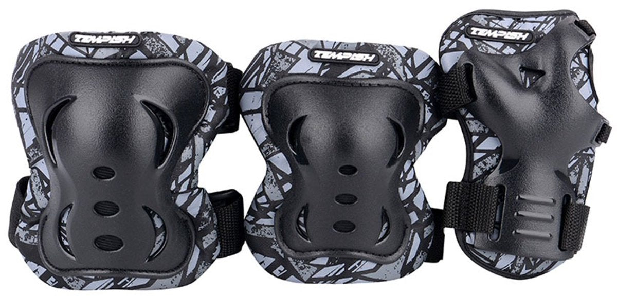 Conjunto de protección para patines Tempish para adultos - rodilleras, coderas, muñequeras - negro - talla m
