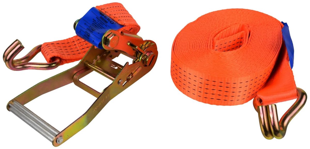 Geko rateltrekband - 10m - 5000kg - polyester - j-haken - 50mm breed