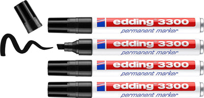 Edding 3300 permanent marker - black - 4 markers - chisel point 1-5 mm - water and abrasion resistant - for cardboard, plastic, wood, metal, etc. - alcohol markers for adults