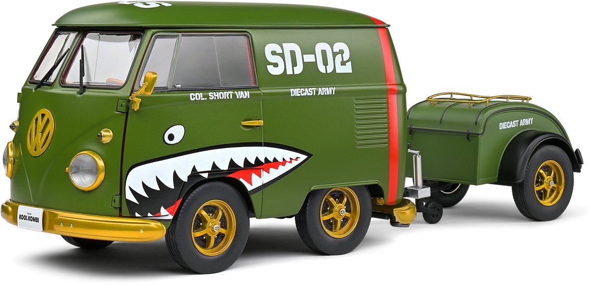 Nessuna marca di auto Volkswagen Kool Kombi Army Fighter Solido modello di auto 1:18 2023 S1810901 modello in scala