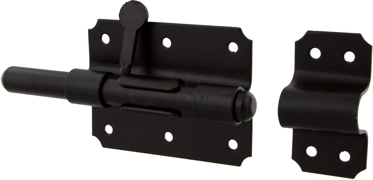 Pestillo de placa Starx - con perno redondo - lazo de bloqueo y placa de bloqueo - 90 x 65 mm - lacado en negro