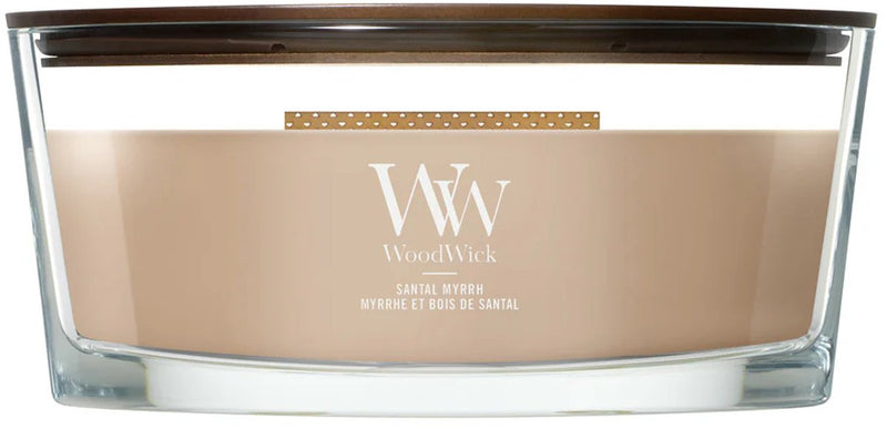 Vela perfumada Woodwick Heartwick Flame Ellipse - Mirra santal - 50 horas de combustión