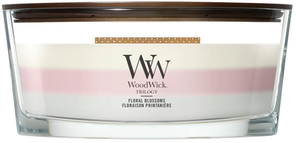 Woodwick hearthwick - trilogía flores florales - vela perfumada elipse - 50 horas de combustión