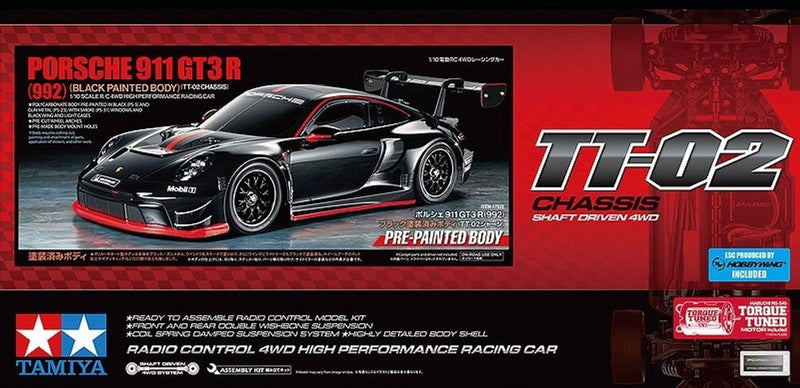 Tamiya model kit car - 47512 rc car - porsche 911 gt3 r (992) - tt-02 - carrocería prepintada de plástico rc - 1:10 - fabricación de modelos