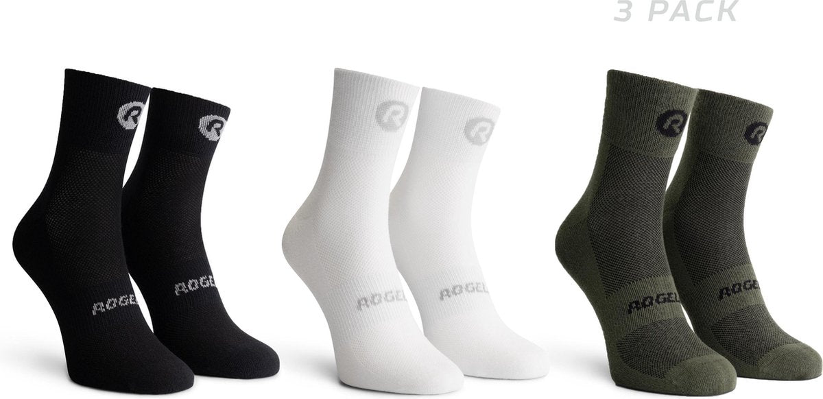 Calzini da ciclismo Rogelli Core Combinati - Confezione da 3 - Nero Bianco Verde Militare - 44 47