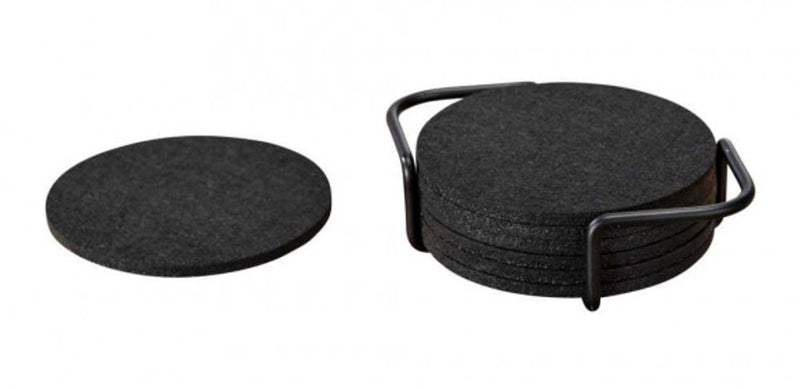 Sottobicchieri in feltro Wenko con supporto, 8 pezzi, nero, 14x10 cm - sottobicchieri per bicchieri - set sottobicchieri neri - design sottobicchieri rotondi - sottobicchieri
