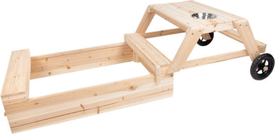 Small Foot sandbox with sitting area and moder table