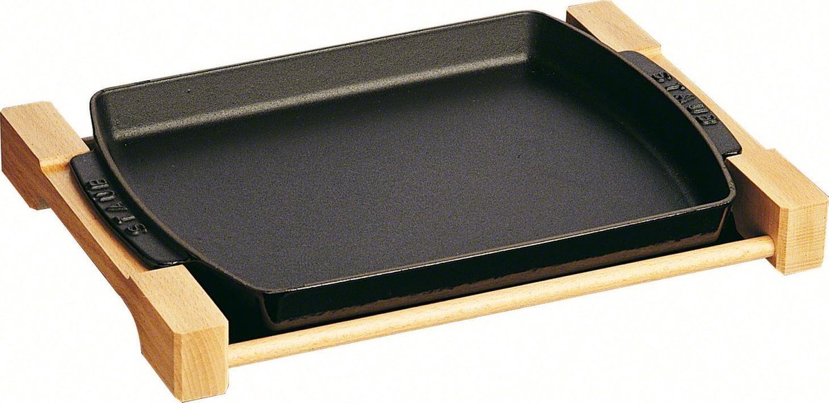 Fuente para horno Staub de hierro fundido - en soporte de madera - 33 x 23 cm - negro -